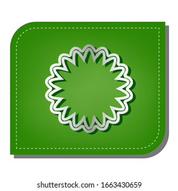 Mandala geometry sign. Silver gradient line icon with dark green shadow at ecological patched green leaf. Illustration.