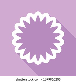 Mandala geometry sign. White Icon with long shadow at purple background. Illustration.