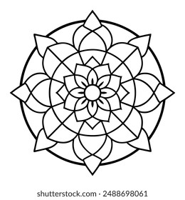 mandala glass rose window shapes design for coloring book. mandala line art vector illustration for Mehndi, tattoo, yoga logo, pattern design