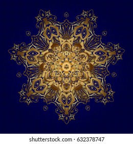 Mandala gold background. Vector Mandala pattern on blue background. Arabic Vintage decorative ornament.