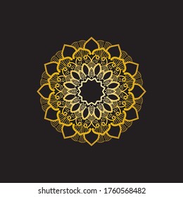 Mandala gold in black background vector image 