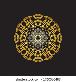 Mandala gold in black background vector image 