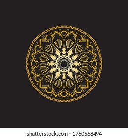 Mandala-Gold auf schwarzem Hintergrund, Vektorbild 