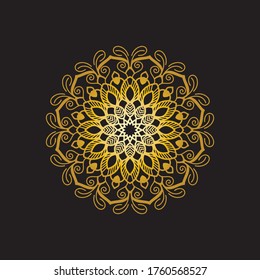 Mandala gold in black background vector image 