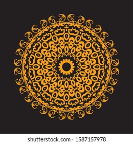 Mandala gold and black background. Vintage decorate element. Ornament of mandala can be used a invitation card.