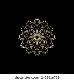 Mandala. Gold decorative element. Picture for coloring. Abstract circular ornament with stylized leaves