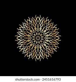 Mandala. Gold decorative element. Picture for coloring. Abstract circular ornament with stylized leaves