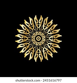 Mandala. Gold decorative element. Picture for coloring. Abstract circular ornament with stylized leaves