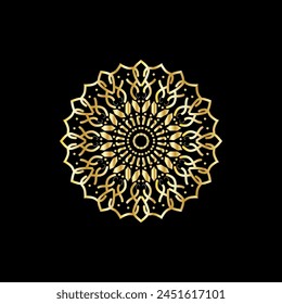 Mandala. Gold decorative element. Picture for coloring. Abstract circular ornament with stylized leaves