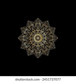 Mandala. Gold decorative element. Picture for coloring. Abstract circular ornament with stylized leaves