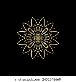 Mandala. Gold decorative element. Picture for coloring. Abstract circular ornament with stylized leaves