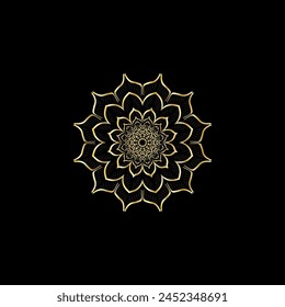 Mandala. Gold decorative element. Picture for coloring. Abstract circular ornament with stylized leaves