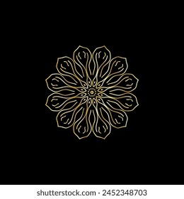 Mandala. Gold decorative element. Picture for coloring. Abstract circular ornament with stylized leaves