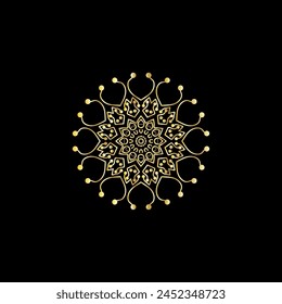 Mandala. Gold decorative element. Picture for coloring. Abstract circular ornament with stylized leaves