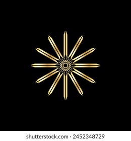 Mandala. Gold decorative element. Picture for coloring. Abstract circular ornament with stylized leaves