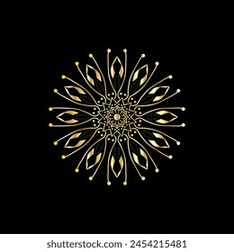 Mandala. Gold decorative element. Picture for coloring. Abstract circular ornament with stylized leaves