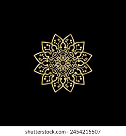 Mandala. Gold decorative element. Picture for coloring. Abstract circular ornament with stylized leaves