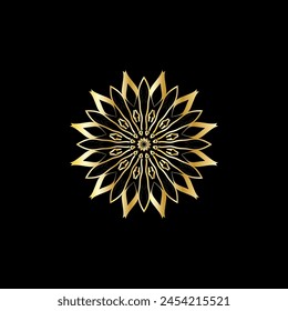 Mandala. Gold decorative element. Picture for coloring. Abstract circular ornament with stylized leaves