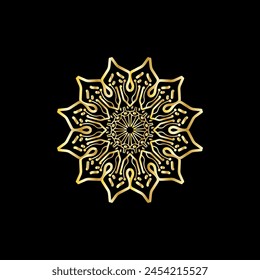 Mandala. Gold decorative element. Picture for coloring. Abstract circular ornament with stylized leaves