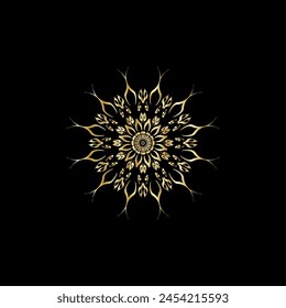 Mandala. Gold decorative element. Picture for coloring. Abstract circular ornament with stylized leaves