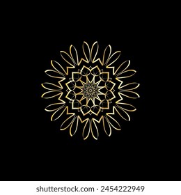 Mandala. Gold decorative element. Picture for coloring. Abstract circular ornament with stylized leaves