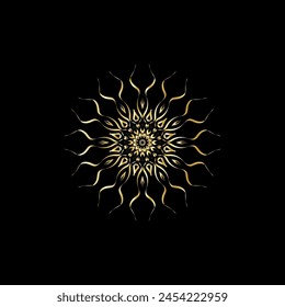 Mandala. Gold decorative element. Picture for coloring. Abstract circular ornament with stylized leaves