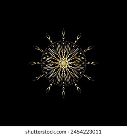 Mandala. Gold decorative element. Picture for coloring. Abstract circular ornament with stylized leaves