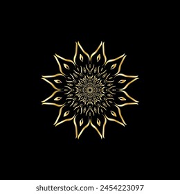 Mandala. Gold decorative element. Picture for coloring. Abstract circular ornament with stylized leaves
