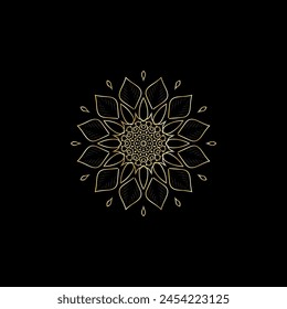 Mandala. Gold decorative element. Picture for coloring. Abstract circular ornament with stylized leaves
