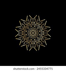 Mandala. Gold decorative element. Picture for coloring. Abstract circular ornament with stylized leaves