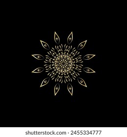 Mandala. Gold decorative element. Picture for coloring. Abstract circular ornament with stylized leaves