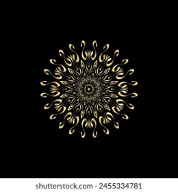 Mandala. Gold decorative element. Picture for coloring. Abstract circular ornament with stylized leaves
