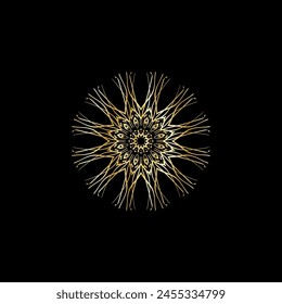 Mandala. Gold decorative element. Picture for coloring. Abstract circular ornament with stylized leaves