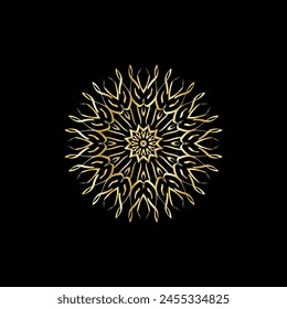 Mandala. Gold decorative element. Picture for coloring. Abstract circular ornament with stylized leaves