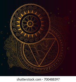 Mandala gold . Decorative round ornament. Anti-stress therapy pattern. Weave design element. Yoga logo, background for meditation poster