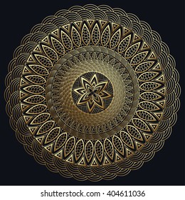 Mandala gold, Fine carved. Round Ornament Pattern. Vintage decorative elements. East pattern, Arabic, Indian. Can be used to fabric design, print, fretwork, brooch, a precious jewel. illustration