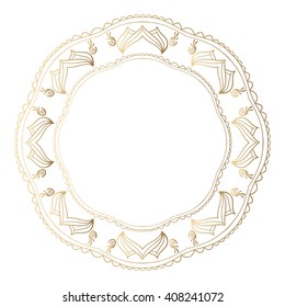Mandala gold frame. Decorative element for design of books, printed materials, invitation for a wedding or a celebration, for albums.