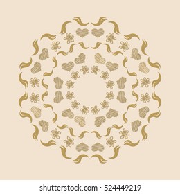 Mandala with gold hearts. Wallpaper, background for design. Vector illustration.