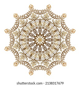 A mandala in gold on a white background. Ethnic ornament to be placed on fabric, leather, glass, paper. Template for a tattoo, henna drawing.