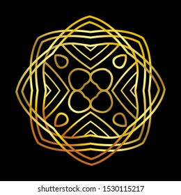 Mandala gold round ornament pattern on black background. For Henna, Mehndi, tattoo, decoration, print, wrapping, wall, carpet. Decorative ornament in ethnic oriental style vector illustration.