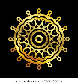 Mandala gold round ornament pattern on black background. For Henna, Mehndi, tattoo, decoration, print, wrapping, wall, carpet. Decorative ornament in ethnic oriental style vector illustration.