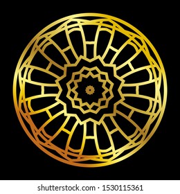 Mandala gold round ornament pattern on black background. For Henna, Mehndi, tattoo, decoration, print, wrapping, wall, carpet. Decorative ornament in ethnic oriental style vector illustration.