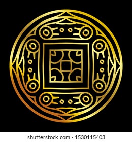 Mandala gold round ornament pattern on black background. For Henna, Mehndi, tattoo, decoration, print, wrapping, wall, carpet. Decorative ornament in ethnic oriental style vector illustration.