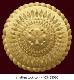 Mandala gold. Round Ornament Pattern. Vintage decorative elements. East pattern, Arabic, Indian. Can be used to fabric design, print, fretwork, brooch, a precious jewel. Vector illustration