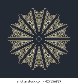 Mandala. Gold round ornament pattern on black background.