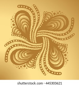 Mandala. Gold round ornament pattern on gold background.