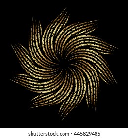 Mandala. Goldenes, rundes Ornament auf schwarzem Hintergrund.