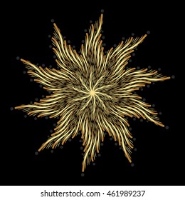 Mandala. Gold round ornament pattern on black background.