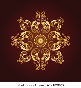 Mandala. Gold round ornament pattern on black background.
