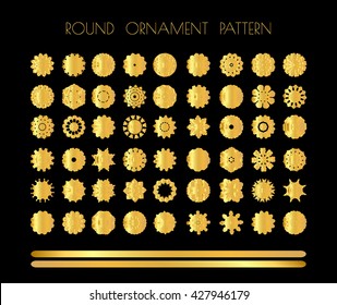 Mandala golden art. Gold circular ornament on black background. Golden pattern